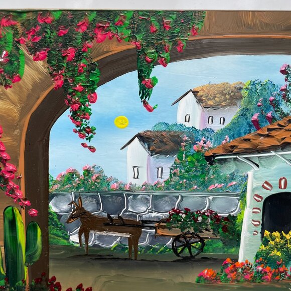 Mexican Tile Oil Paintings Lot of 2 Los Cabos Oceanside Vineyard - Picture 7 of 11